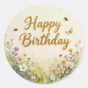 Wildflower Meadow Birthday Cake Topper  Classic Round Sticker