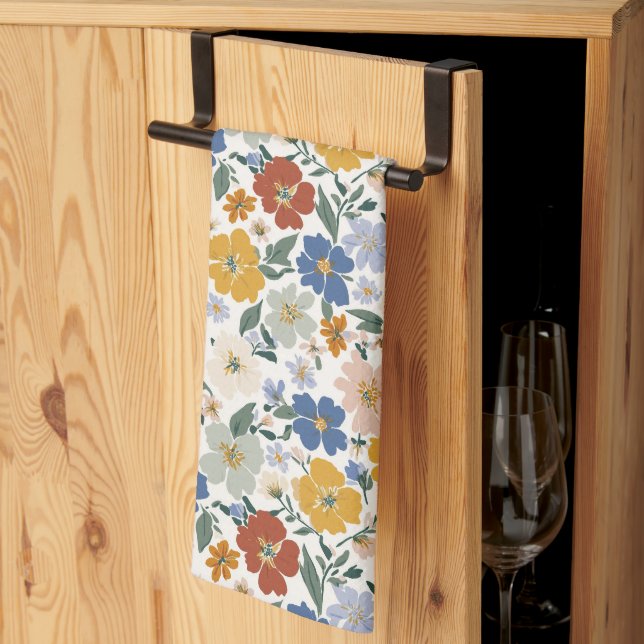 Wildflower Meadow Boho Pattern Tea Towel (Thirds Fold)