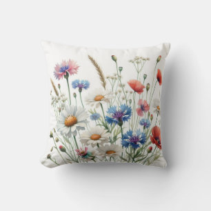 Wildflower Meadow Botanical Art Illustration Cushion