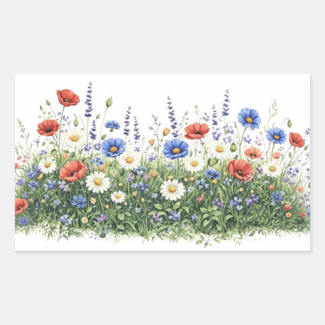 Wildflower meadow botanical garden flowers rectangular sticker (Front)