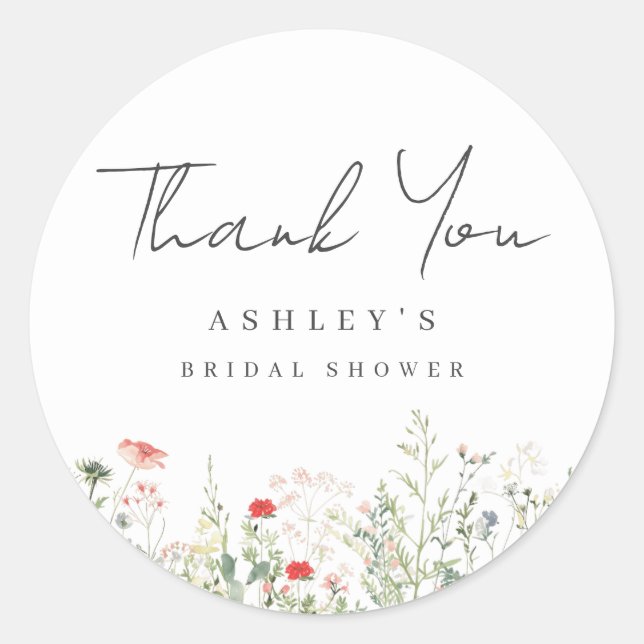 Wildflower Meadow Bridal Shower Thank You Classic Round Sticker (Front)