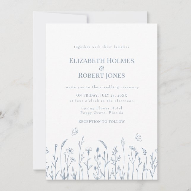 Wildflower Meadow Butterflies Wedding Invitation (Front)