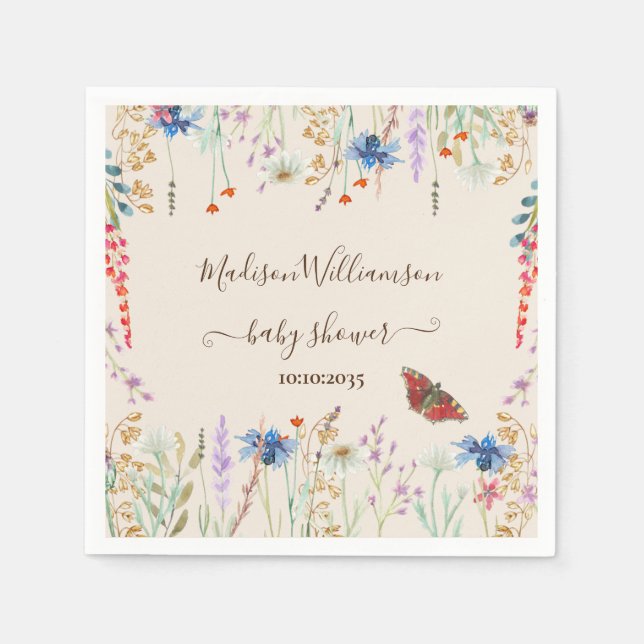 Wildflower Meadow Butterfly Baby Shower  Napkin (Front)