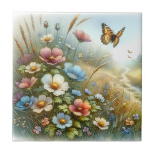 Wildflower Meadow Butterfly Garden Ceramic Tile