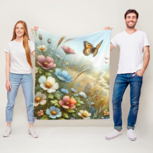 Wildflower Meadow Butterfly Garden Fleece Blanket