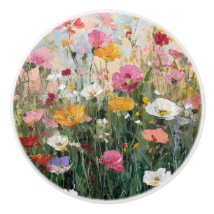 Wildflower Meadow Colourful Floral Oil Painting Ceramic Knob