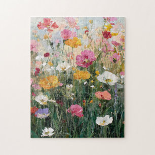 Wildflower Meadow Colourful Floral Oil Painting Jigsaw Puzzle