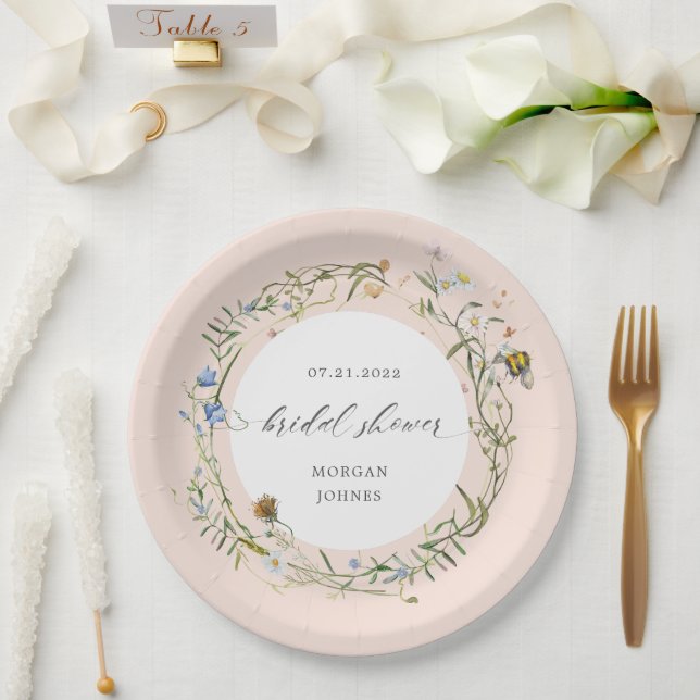 wildflower meadow elegant bridal shower paper plat plate (Wedding)