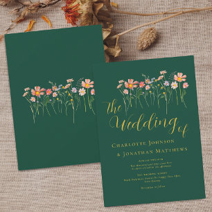Wildflower Meadow Elegant Script Dark Green & Gold Invitation