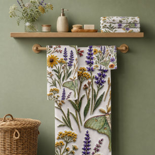 Wildflower Meadow Floral Luna Moth Botanical Bath Towel Set