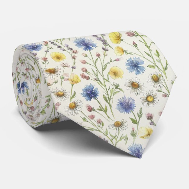 Wildflower Meadow Floral Pattern Tie (Rolled)