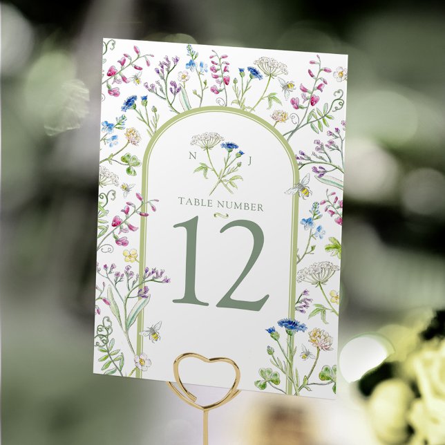 Wildflower meadow floral watercolor art wedding table number (Creator Uploaded)