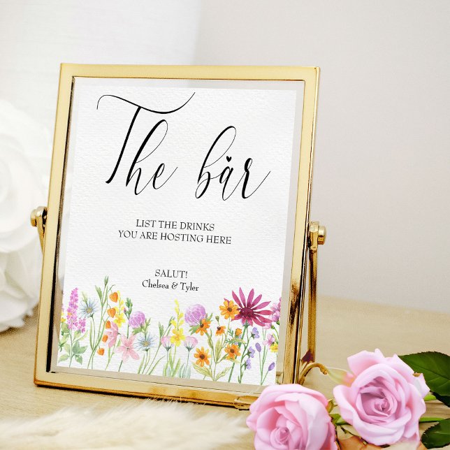 Wildflower Meadow Floral Wedding Bar Sign (Wildflower wedding bar poster to order professionally printed or as a printable digital download)