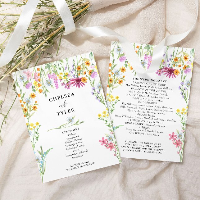 Wildflower Meadow Floral Wedding Program (Order of Service cards from the Wildflower Meadow wedding collection by Darling & May)
