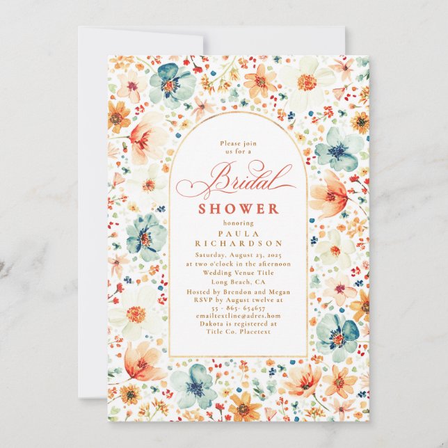 Wildflower Meadow Garden Floral Fall Bridal Shower Invitation (Front)
