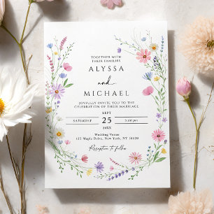 Wildflower Meadow Garden Wreath Wedding Invitation