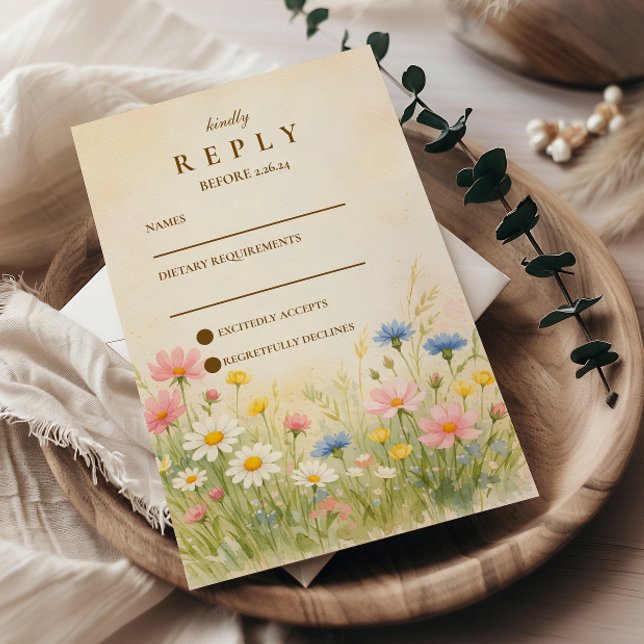 Wildflower Meadow Gold Wedding RSVP Card (Creator Uploaded)