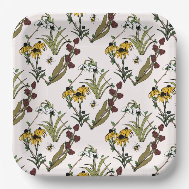 Wildflower Meadow in Light Pink Paper Plate (Front)