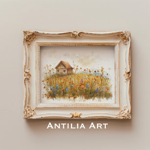 Wildflower Meadow Painting Rustic Cottage Poster