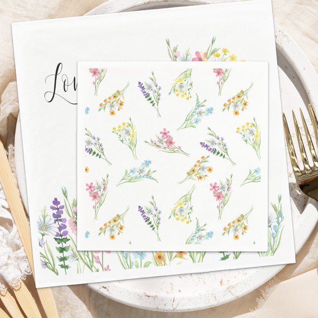 Wildflower Meadow Pastel Floral Pattern Wedding Napkin (Cocktail Napkins from the Wildflower Meadow wedding collection by Darling & May)