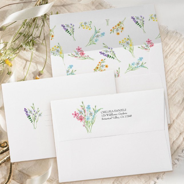 Wildflower Meadow Pastel Floral Wedding Invitation Envelope (Wedding Invitation envelopes from the Wildflower Meadow wedding collection by Darling & May)