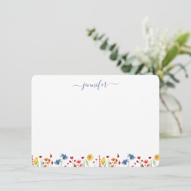 Wildflower Meadow Personalised Blue Script Card (Standing Front)
