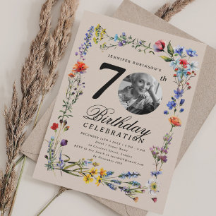 Wildflower Meadow Photo 70th Birthday Champagne Invitation