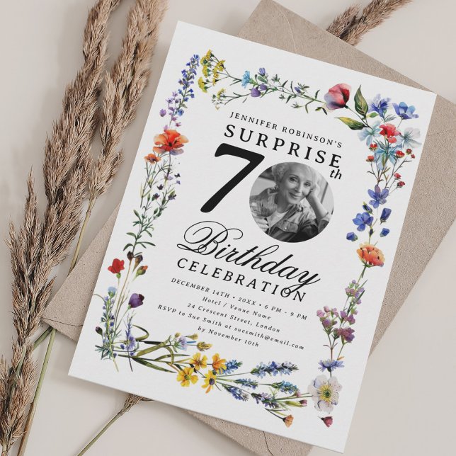 Wildflower Meadow Photo SURPRISE 70th Birthday  Invitation (Wildflower Meadow Photo SURPRISE 70th Birthday Invitation)