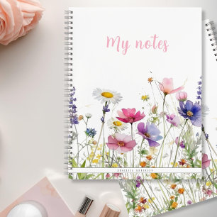 Wildflower Meadow Pink Script Double sided Notebook