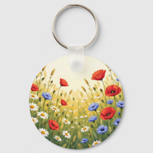 Wildflower Meadow Poppy Pattern Key Ring