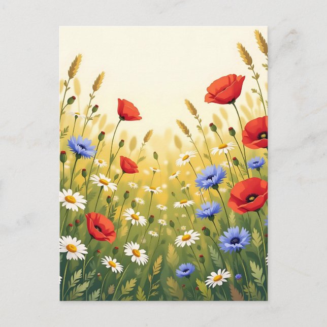 Wildflower Meadow Poppy Pattern Postcard (Front)