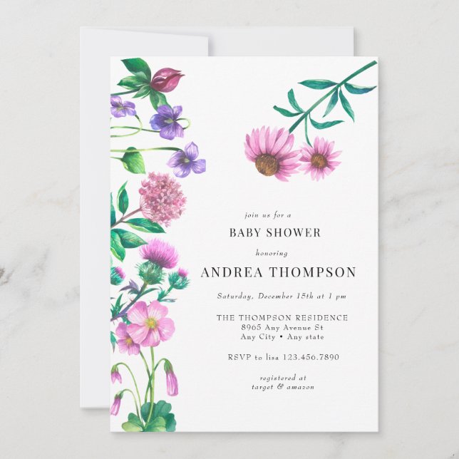 Wildflower Meadow | Prairie | Purple Baby Shower Invitation (Front)