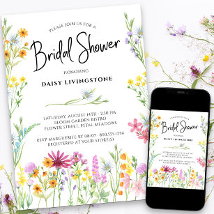 Wildflower Meadow Pretty Floral Bridal Shower Invitation