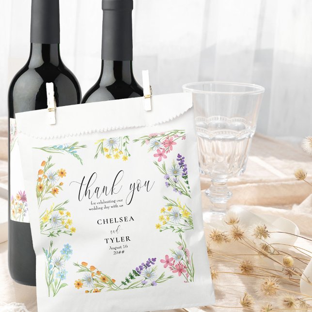 Wildflower Meadow Pretty Thank You Wedding Favour Bag (A love story in full bloom with wildflower wedding favor bags to match)