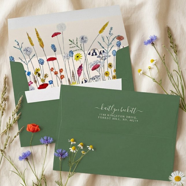 Wildflower Meadow Sage Green Custom Return Address Envelope (Creator Uploaded)