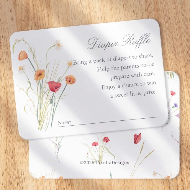Wildflower Meadow, Spring Baby Girl Diaper Raffle Enclosure Card (baby in bloom - insert card)