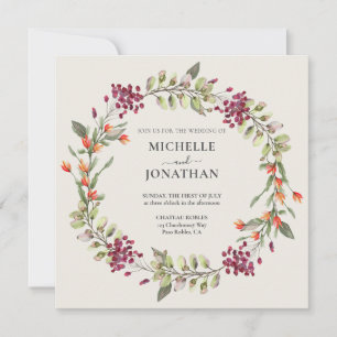 Wildflower Meadow Square Wedding Invitation - Ecru