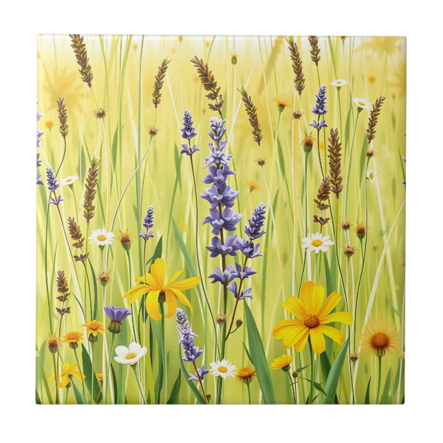 Wildflower Meadow Summer Pattern Ceramic Tile (Front)