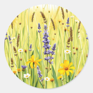 Wildflower Meadow Summer Pattern Classic Round Sticker