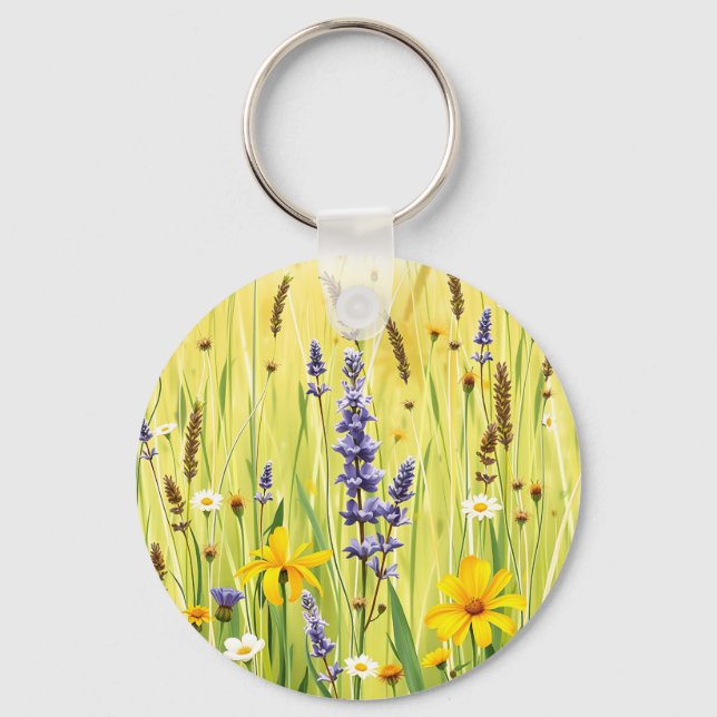 Wildflower Meadow Summer Pattern Key Ring (Front)