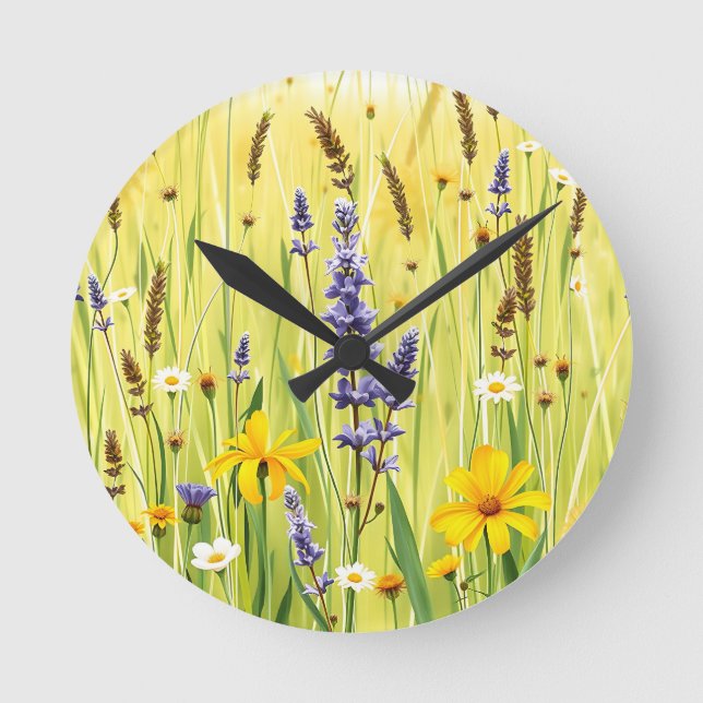 Wildflower Meadow Summer Pattern Round Clock (Front)