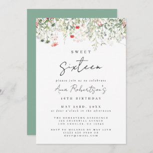 Wildflower Meadow Sweet 16 Birthday Invitation
