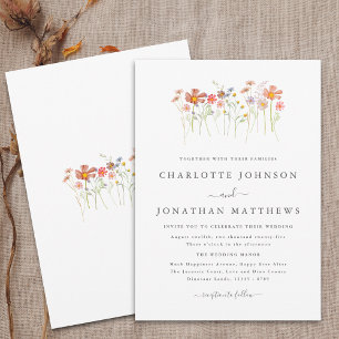 Wildflower Meadow Terracotta Orange Rust Wedding Invitation