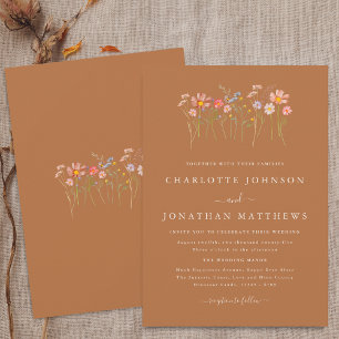 Wildflower Meadow Terracotta Orange Rust Wedding Invitation