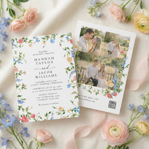Wildflower Meadow Three Photo RSVP Wedding Invitation
