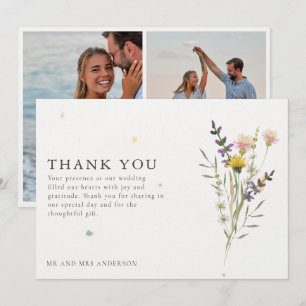 Wildflower Meadow Two Photo Wedding Thank You  Card