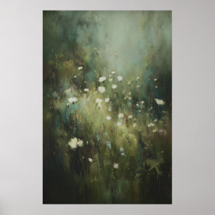 Wildflower Meadow Wall Art, Moody White Floral Poster