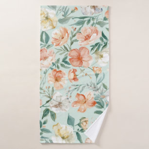 Wildflower Meadow Watercolor Blue Floral Pattern Bath Towel