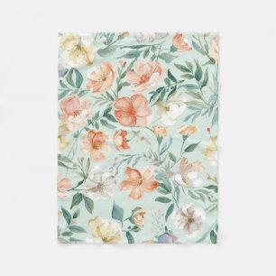 Wildflower Meadow Watercolor Blue Floral Pattern Fleece Blanket