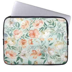 Wildflower Meadow Watercolor Blue Floral Pattern Laptop Sleeve